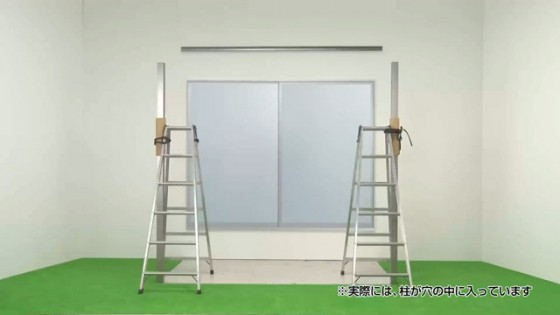 １６．柱の仮固定が完了しました。【LIXIL 新テラス屋根 スピーネ施工方法】.