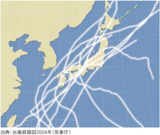 カーポートの耐風圧強度を選ぶには台風を知る「日本列島の台風経路図」