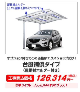 台風対策済みカーポート 台風補償タイプ