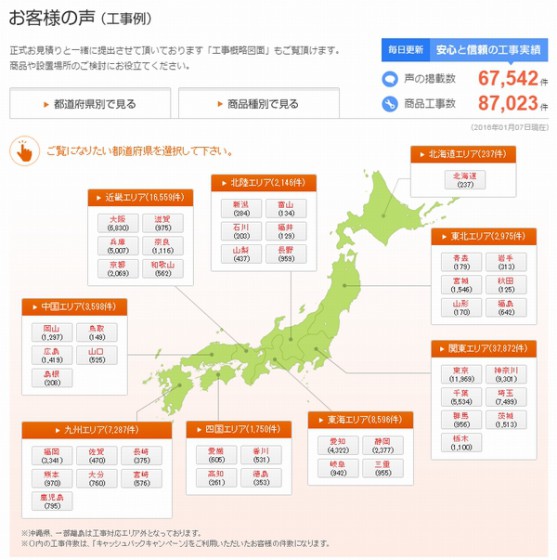 おかげさまで15年。現在、施工例は6万7542件です。