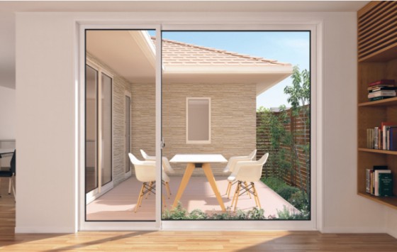 三協アルミ 屋外フローリング ラステラ 4.5間×5尺 床張り出し納まり ツートンフレームタイプ（下幕板黒） 束柱・固定／標準タイプ NRD-2750 三協アルミ 屋外フローリング ラステラ 4.5間×5尺 標準納まり 束柱