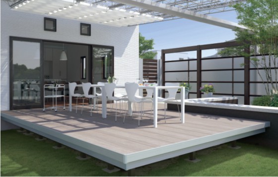 三協アルミ ラステラ 浮遊感を与える張り出し床納まり(グレーマーブル色)