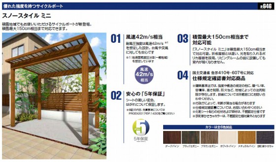 優れた強度をもつサイクルポート アートポートミニの積雪使用