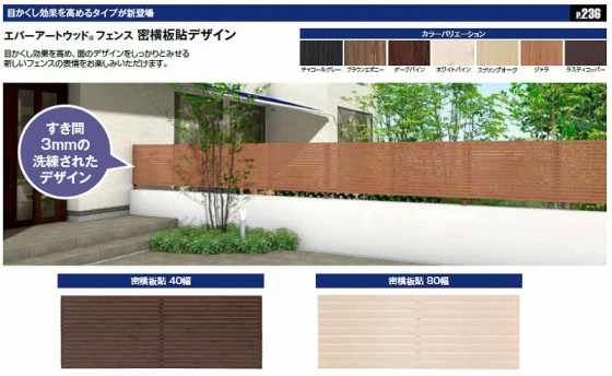 目隠し効果を高める新タイプ。エバーアートウッドフェンス 蜜横板貼デザイン