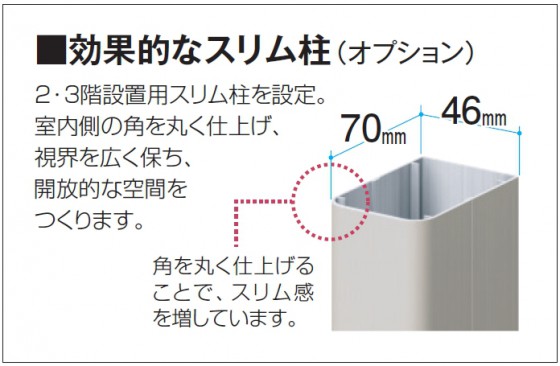 １４）アールビューにはオプションでスリム柱が登場、今までよりもスタイリッシュにスリムな仕上がりになります。