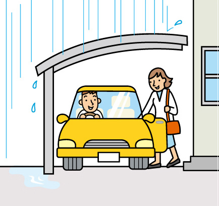 カーポートがあれば傘を差さずに乗車できることも