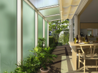 アウタールーフテラスAタイプ 正面デザインパネルと地面に隙間のあるタイプ