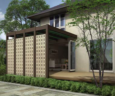 デッキ囲いとしてグリーンブロックの活用例