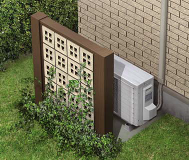 室外機カバーとしてグリーンブロックの活用例