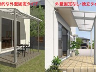 左：外壁固定タイプのテラス屋根　　右：独立タイプのテラス屋根