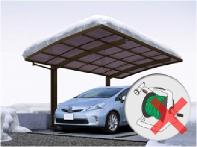 ホースの水かけでカーポート・テラスの雪下ろしは厳禁です。