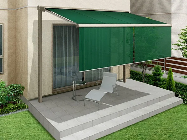 リクシル　彩風　L型　ボックスタイプ　電動式(スイッチ　室外露出型)　間口　3640×出幅　1500　グリーン系　アクアシャイン グリーン系 リクシル 彩風 L型 ボックスタイプ 電動式(スイッチ 室外露出型) 間口