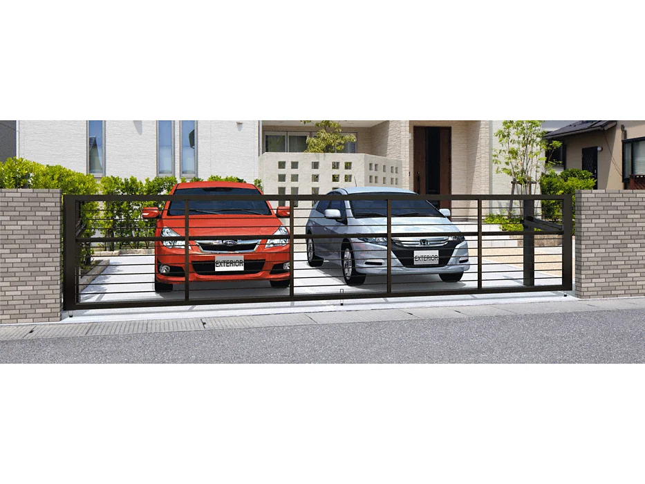 跳ね上げ門扉 ラビーネ ワイドM1型 電動タイプ 2台用-三協アルミ