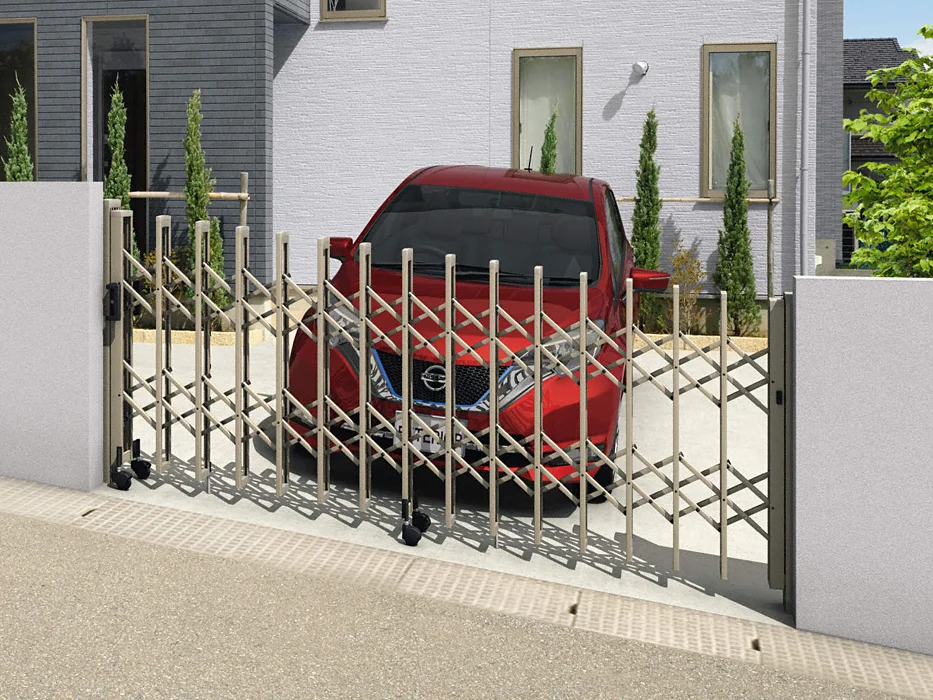 【受注生産品】三協アルミ クロスゲートH 上下2クロスタイプ 両開きタイプ 108W (54S＋54M) H14(1410mm) キ カーテンゲート クロスゲートH型 片開きタイプ-三協アルミ - カーゲートならエクスショップ