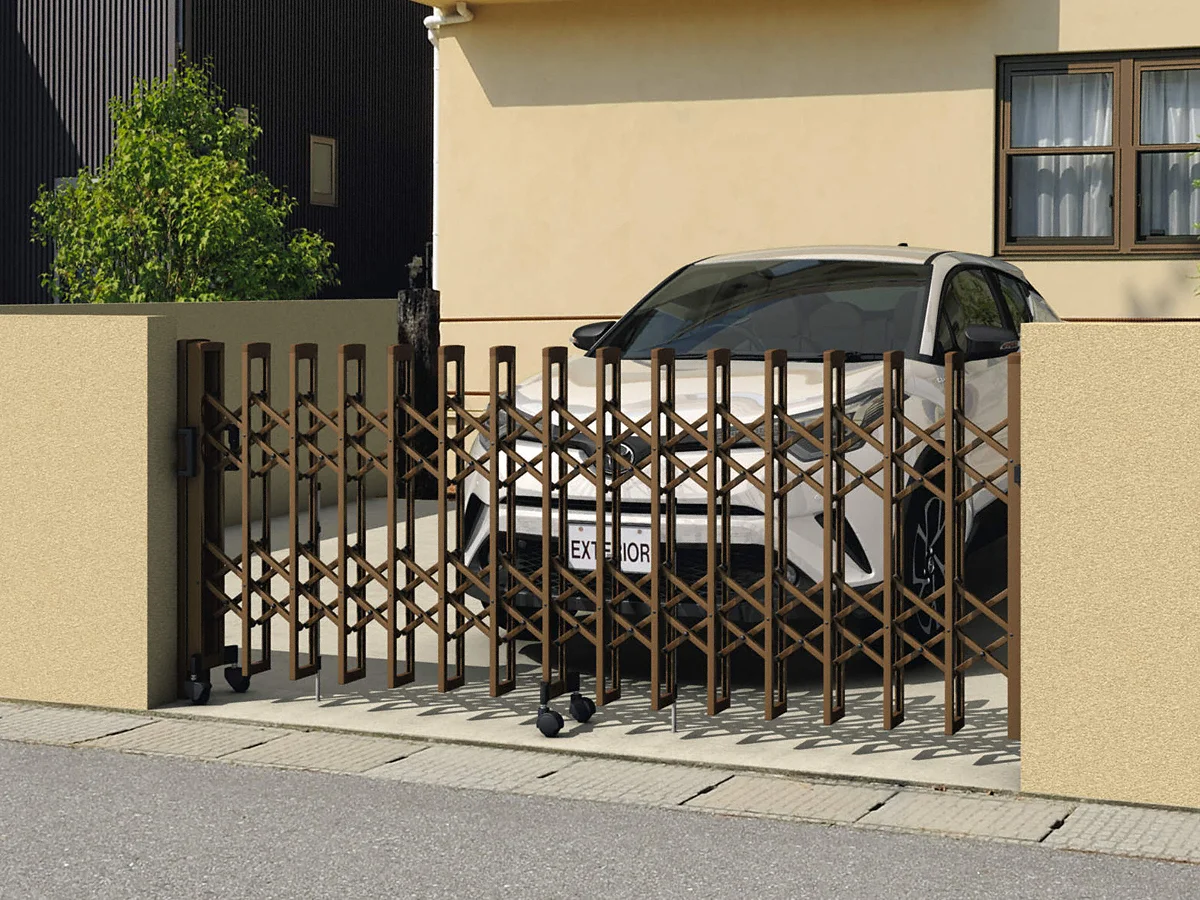 三協アルミ　クロスゲートL　2クロスタイプ　広ピッチ　両開きタイプ　28W(14S+14M)H12(1233mm)　ガイドレールタイプ(後付け)　『カーゲート　伸縮門扉』 三協アルミ クロスゲートL 2クロスタイプ 広ピッチ 片開きタイプ