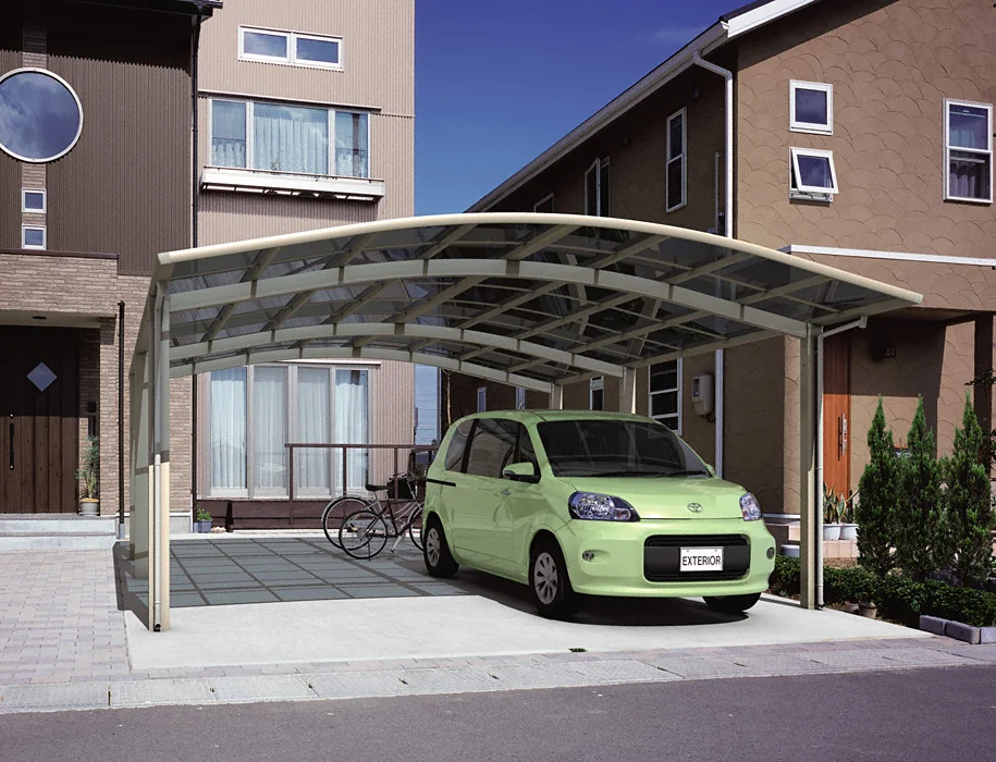 三協アルミ カムフィエース 2台用 M合掌タイプ 43 (25?27) H28 屋根材：ポリカーボネート板 柱4本 『 カーポート 車庫 ガレージ 』 三協アルミ カムフィエース 2台用 M合掌タイプ 57 (27?33) H28 屋根材