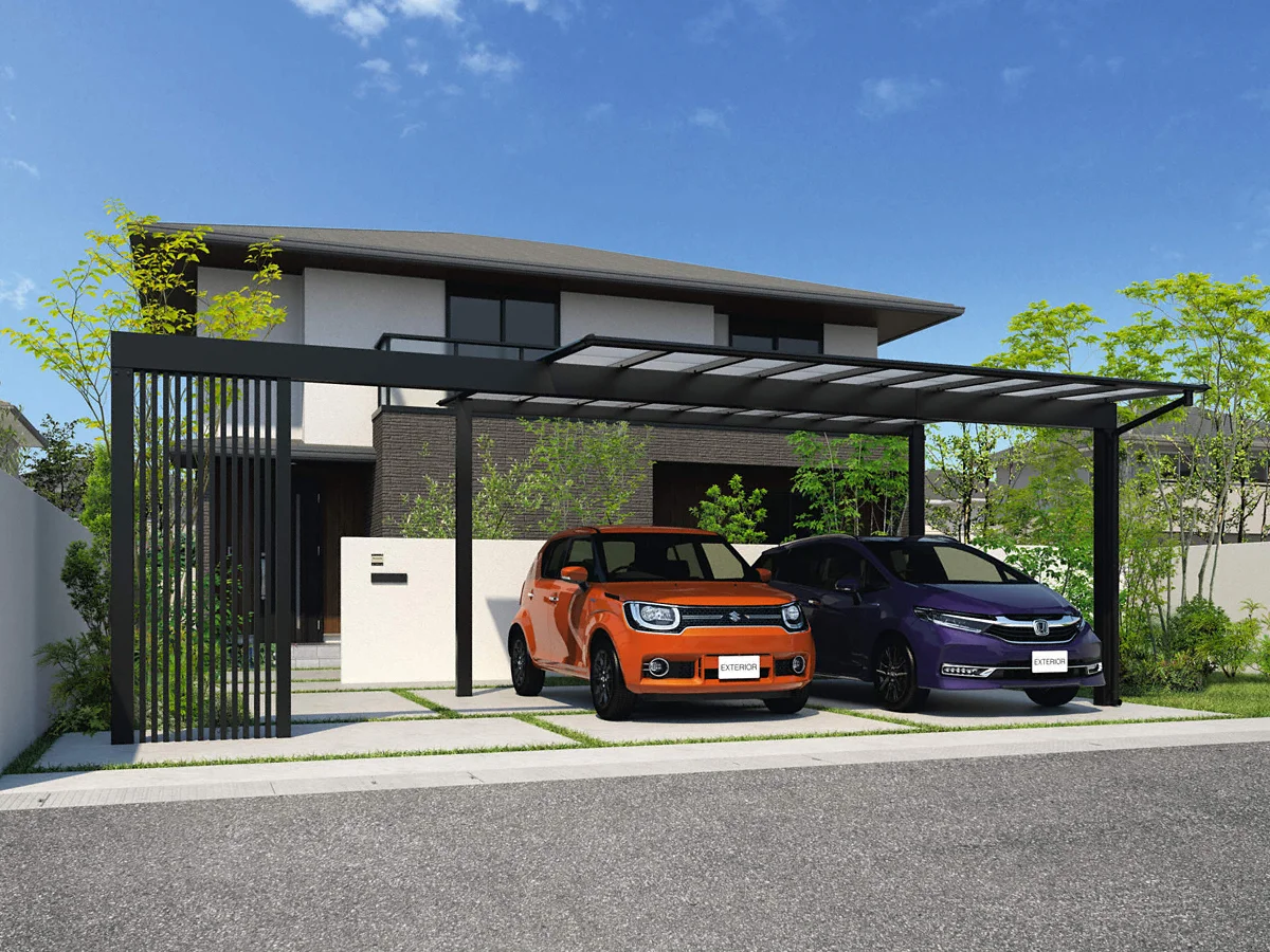 カーポート 1台用 H23 呼称：(54・58)28 スカイリード 片側支持・奥行2連結 木調屋根枠 パネル：熱線遮断ポリカーボネート板 耐風圧強度：風速38m/s相当 エリア限定販売 カーポート 1台用 \u003cbr\u003eH23 呼称：(58・58)28 スカイ