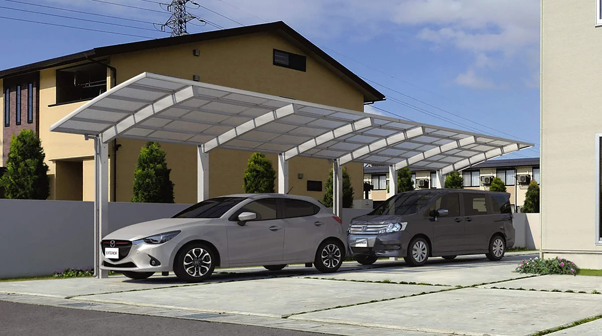 三協アルミ カムフィエースワイド 4台用 奥行2連結タイプ (57・57) 54 H23 屋根材：ポリカーボネート板 柱8本 『 カーポート 車庫 ガレージ 』 三協アルミ カムフィエースワイド 4台用 奥行2連結タイプ (43・43) 60