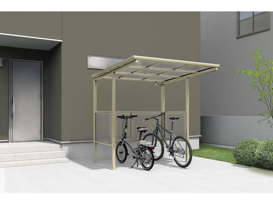 三協アルミ ベルフラット パネル2段 コ型(パネル３面) 中央柱タイプ 熱線遮断ポリカーボネート板 間口14 KLB-M1421C-WT 『サイクルポート 自転車置場 屋根』 三協アルミ ベルフラット パネル2段 コ型(パネル３面) 中央柱タイプ
