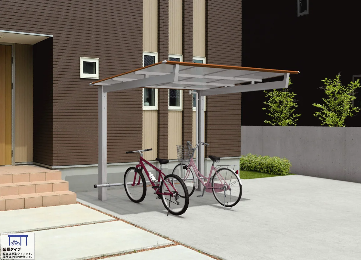 サイクルポート 三協アルミ ニューマイリッシュ ミニタイプ 奥行延長タイプ 2222+1422 H28 本体：アルミ形材/屋根材：熱線遮断ポリカ 『サ