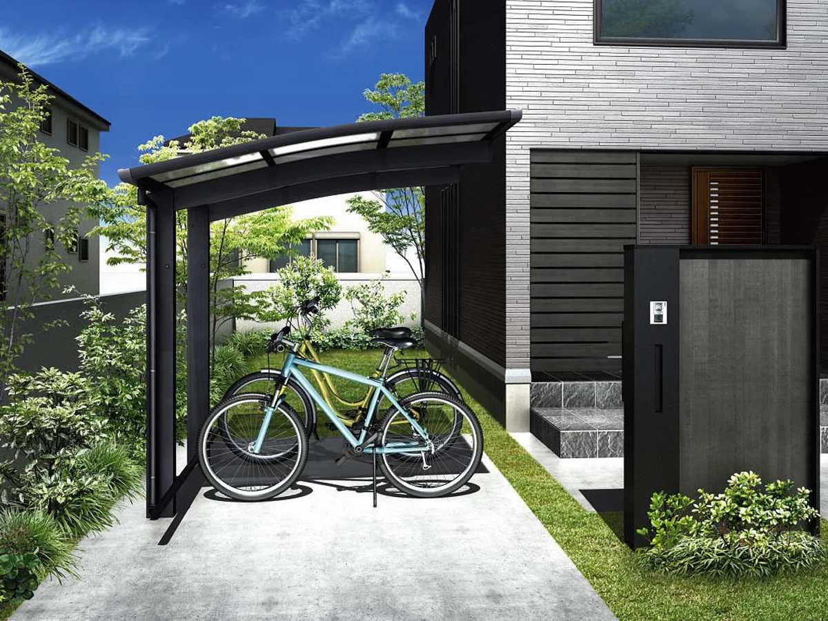 関東・東海エリア限定配達 サイクルポート YKK YKKap アリュース パーク 600タイプ 基本セット 51-21 ハイルーフ(H24) アルミ色 8台用 ポリカーボ 関東・東海エリア限定配達 サイクルポート YKK YKKap アリュース ミニ