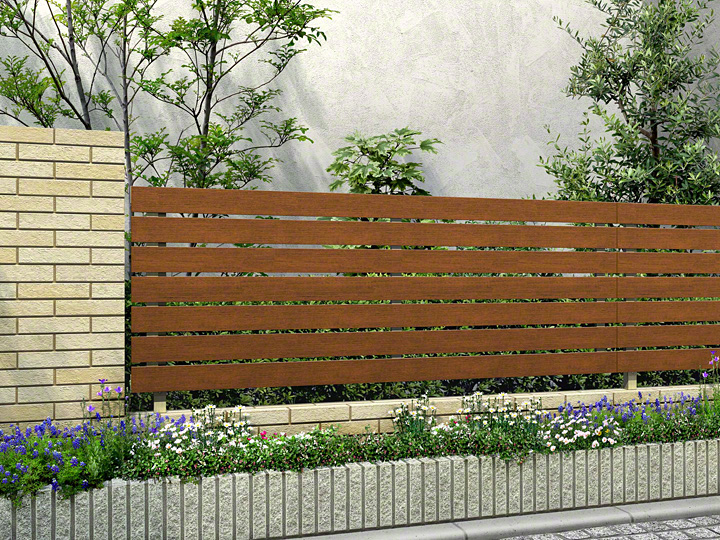 ルシアスフェンスH02型 横板格子 木調色-YKKAP - フェンス・柵なら