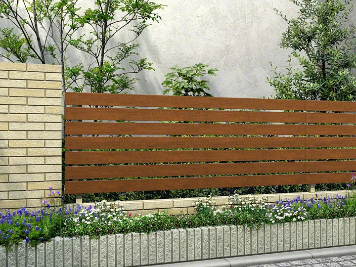 ルシアスフェンスH02型 横板格子 木調色-YKKAP フェンス・柵ならエクスショップ