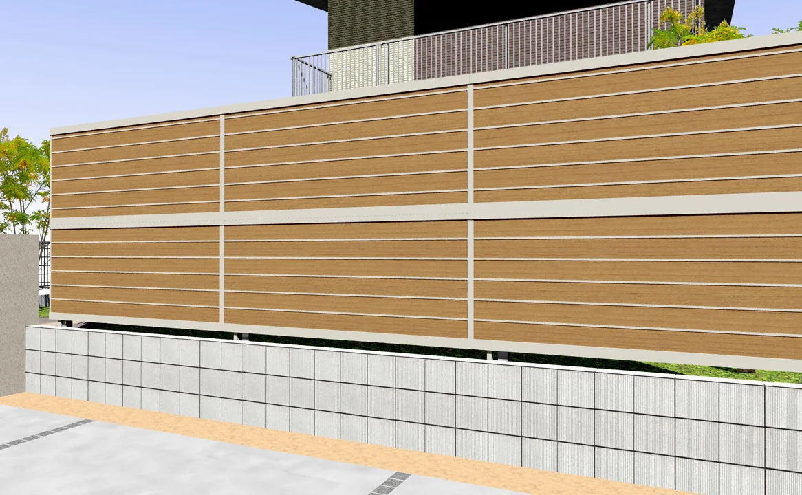 ルシアスフェンスF02型 横目隠し 複合色 2段支柱 自立建て用-YKKAP フェンス・柵ならエクスショップ