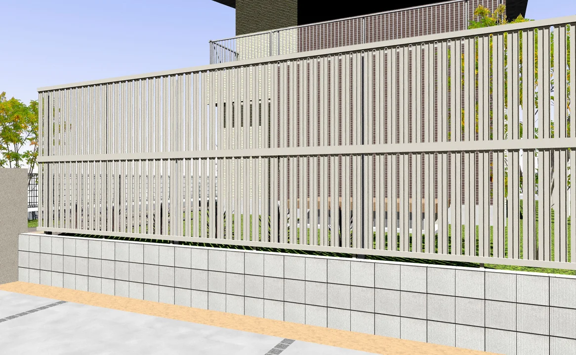 シンプリー・プラス　柵 シンプレオフェンスST1型 たて半目隠し 2段支柱 自立建て用-YKKAP