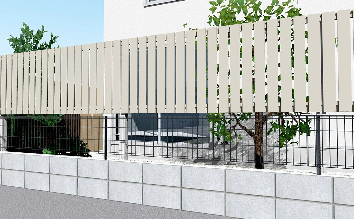 ルシアスフェンスH01型 たて板格子 上段のみ設置 自立建て用-YKKAP