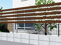 ルシアスフェンスH03型 横板+細横格子 複合色 上段のみ設置 自立建て用