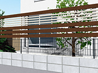 ルシアスフェンスH04型 横板+細横格子 複合色 上段のみ設置 自立建て用