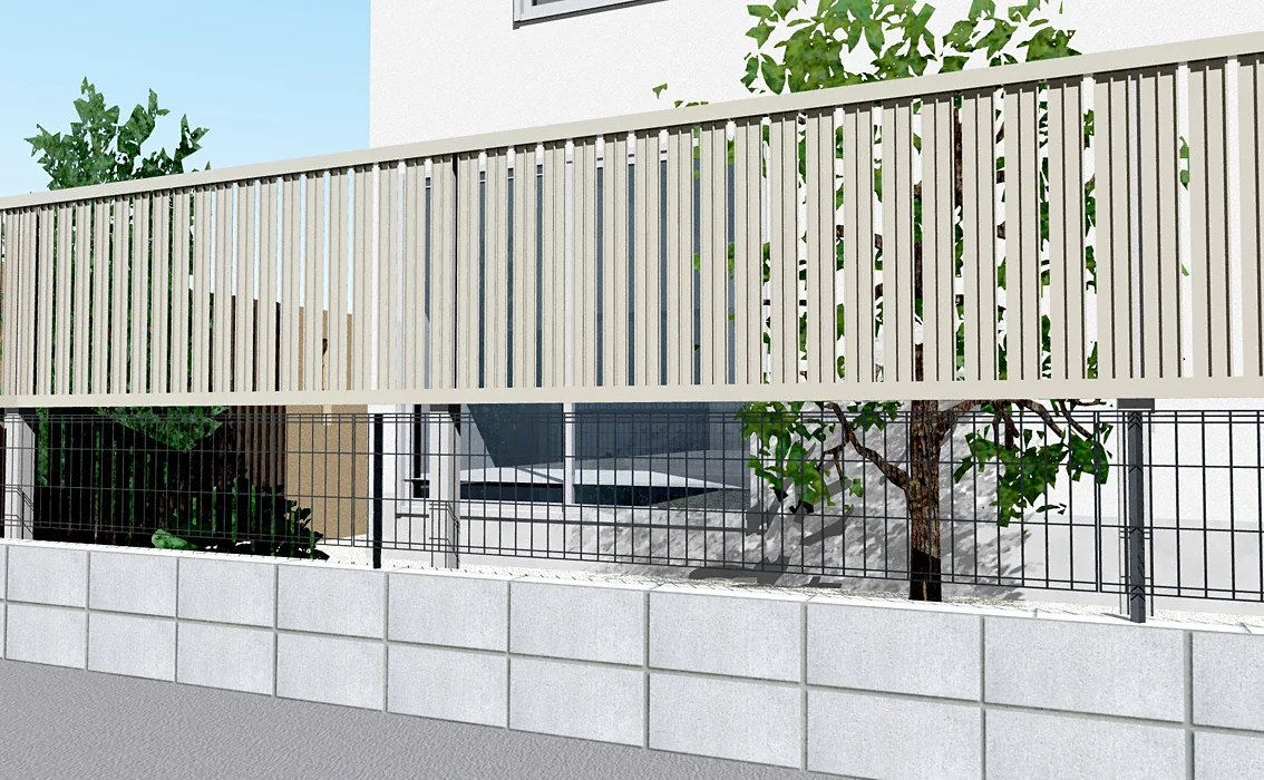 シンプレオフェンスST1型 たて半目隠し 上段のみ設置 自立建て用-YKKAP