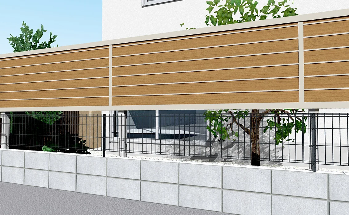 ルシアス フェンスYM1F型 横目隠し 複合色 上段のみ設置 自立建て用