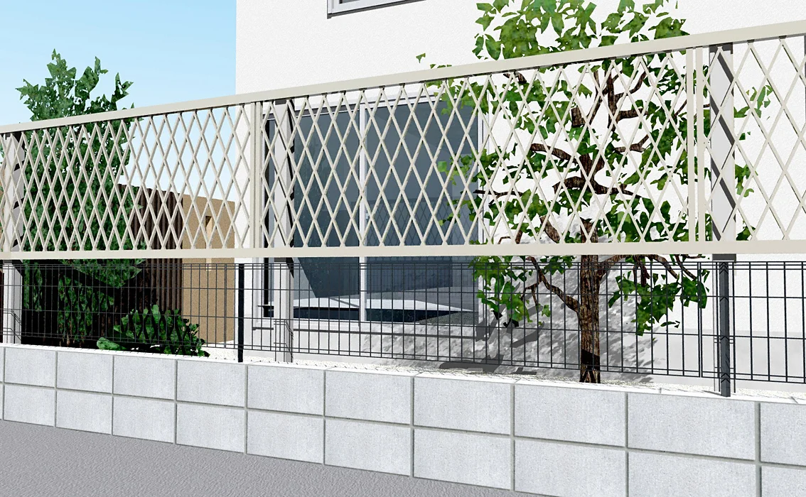 シンプレオ フェンスXB2型 ラチス格子 上段のみ設置 自立建て用-YKKAP
