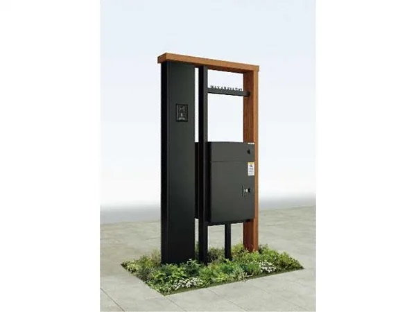 門柱 ポスト 機能門柱 ルシアスウォール PH01型 W10 照明なしタイプ 本体：複合色 横出し：T9R（L）型ポスト シンプレオ宅配ボックス2型 インターホン加工付き 無料☆特典付機能門柱 ルシアスウォール PH01型 W10