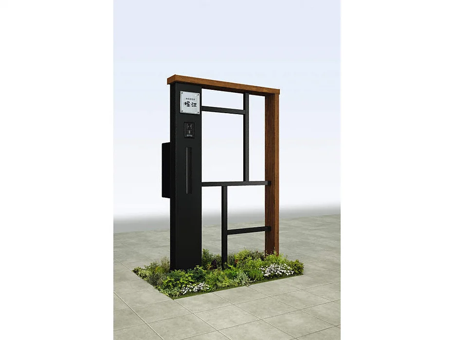 門柱 ポスト 機能門柱 ルシアスウォール NE01型 W08 演出照明タイプ 本体：アルミカラー ポスト加工付き T9R（L）型（横出し） インターホン加工なし YKKap ルシアスウォール NE01型 W10-YKKAP - ポスト・門柱・宅配ボックスなら