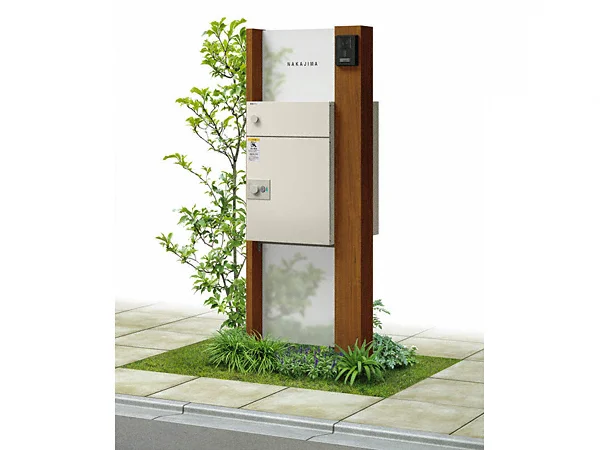 よしじ☆オーダー塗装　Nボックス　2台分　ブラウン　ホワイト☆ ルシアス ポストユニット WJ01型 横板格子 組み合わせ例1-YKKAP