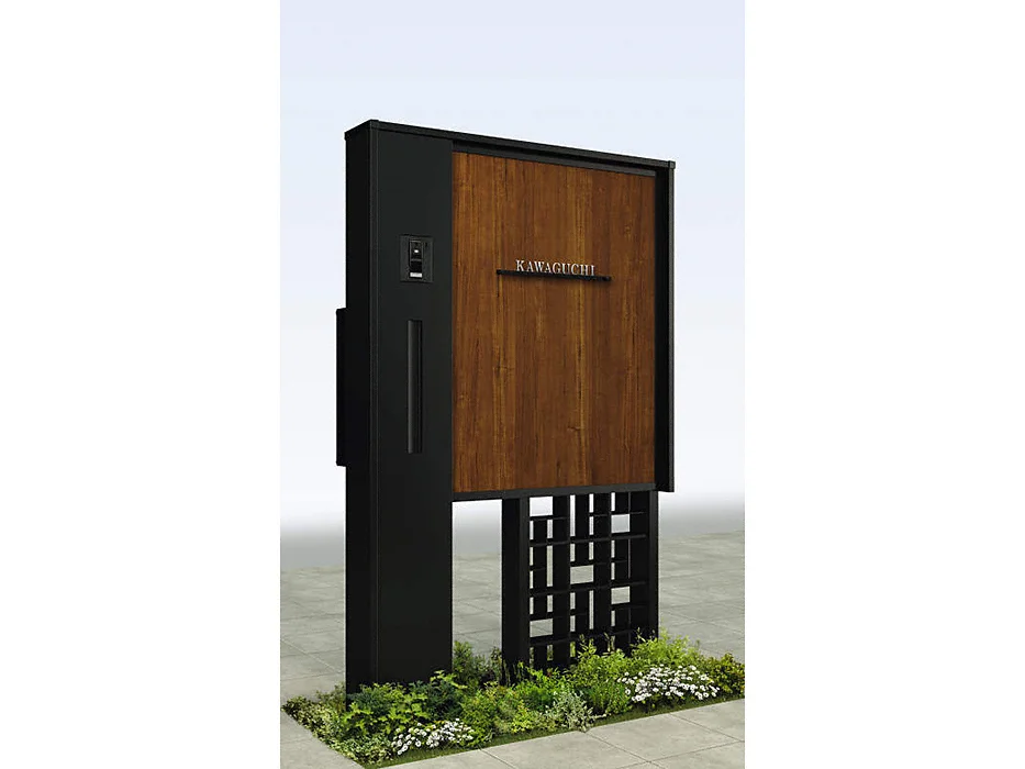 門柱 ポスト 機能門柱 ルシアスウォール PH01型 W10 照明なしタイプ 本体：複合色 横出し：T9R（L）型ポスト シンプレオ宅配ボックス2型 インターホン加工付き 無料☆特典付機能門柱 ルシアスウォール PH01型 W10