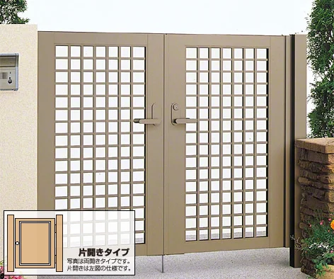 クレディ門扉 3型 井桁格子 片開き-四国化成 - 門扉ならエクスショップ