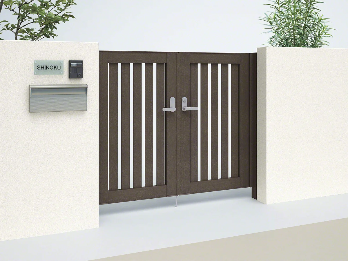 四国化成 アレグリア門扉 TL1型 柱仕様 両開き 0914 木調タイプ ライトブラウン 四国化成 アレグリア門扉 TL1型 柱仕様 両開き 0914 木調タイプ ライト