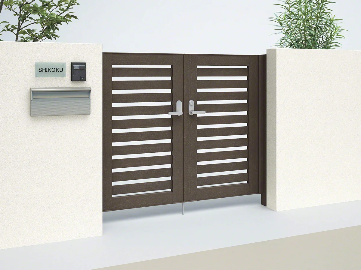 四国化成 アレグリア門扉 3型 柱仕様 片開き 0714 木調タイプ マロンブラウン