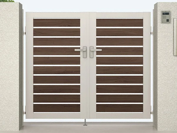 形材門扉 LIXIL リクシル TOEX エルネクス門扉M-YS型 両開き 柱使用 シャイングレー 10-18 扉1枚寸法1,000×1,800 本体・取っ手(取手)セット ガー