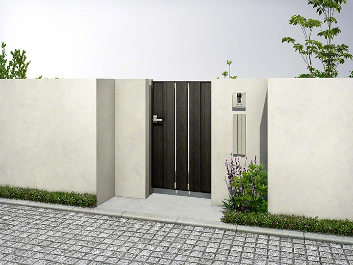 YKKAP ルシアスデッキ門扉A01型 デッキ門扉用柱（2本で1組） ベースプレート施工（控え金具付き） （受用）中柱＋（吊元用）端柱 T100 ウッ