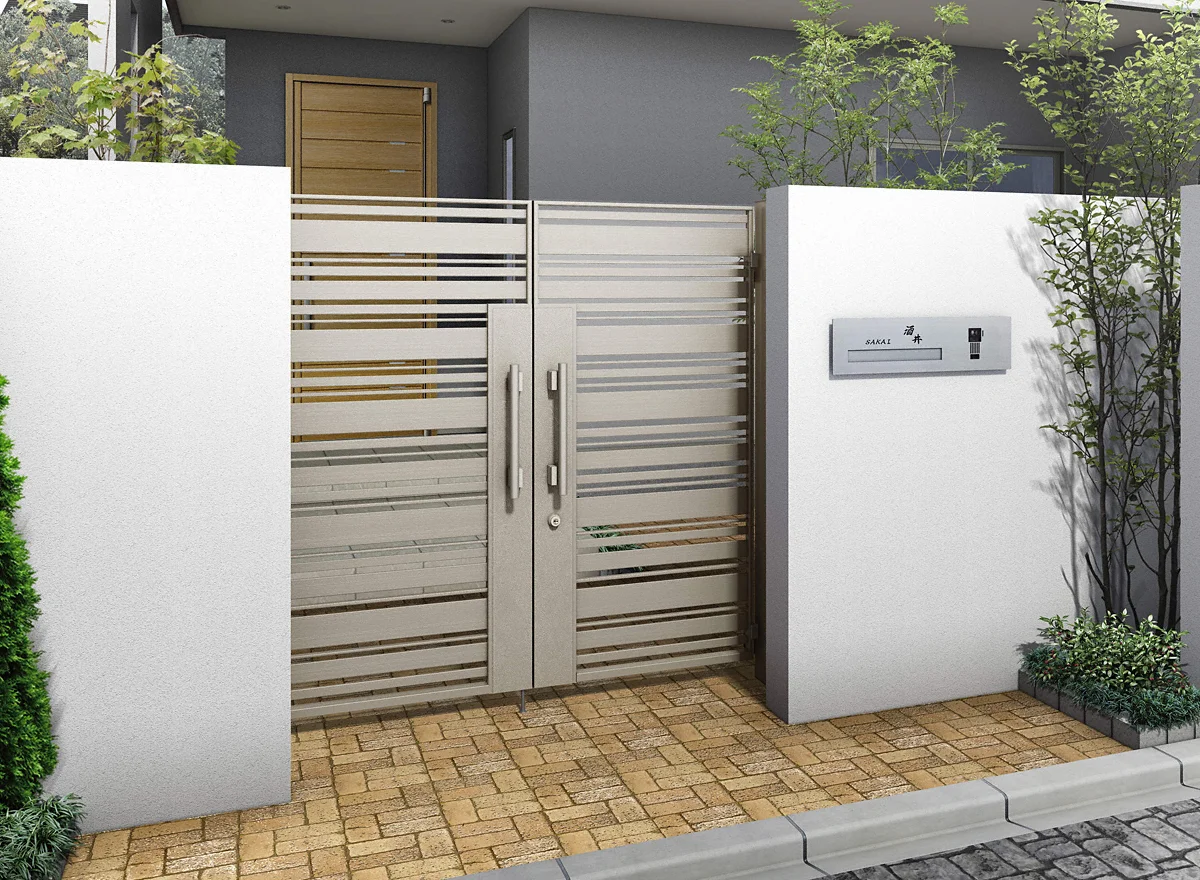 鋳物門扉 YKK YKKap シャローネ門扉SC04型 親子開きセット 門柱仕様 04・08-12 扉1枚寸法 800×1200 打掛錠1型 本体・取っ手(取手)セット ガーデ