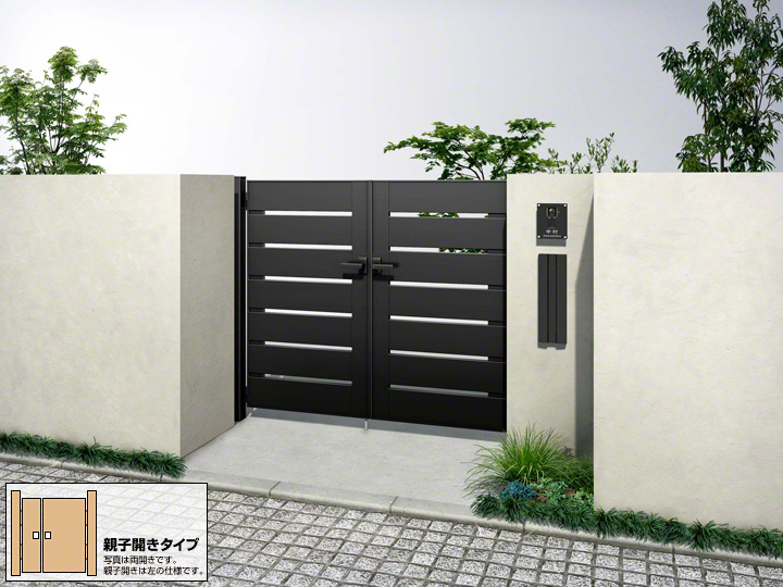 門扉 YKK YKKap ルシアス門扉W03型 片開きセット 08-12 門柱：アルミ色 扉：複合色 UME-W03 横板格子 外 形材門扉 ガーデン DIY 塀 壁 囲い 境界 屋外