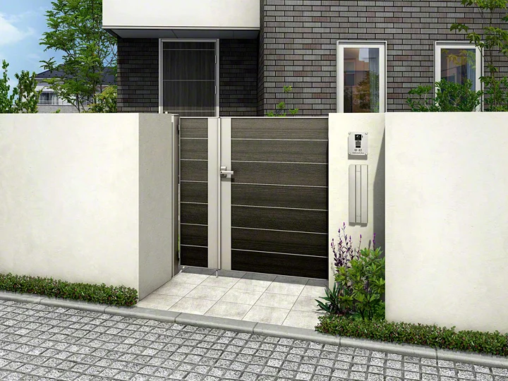 ルシアス門扉BP02型 横目隠し 両開き親子 複合カラー-YKKAP - 門扉なら