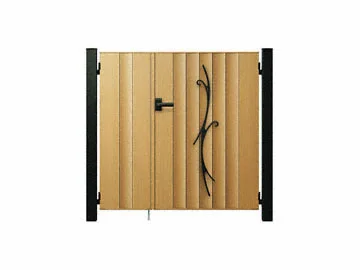 ルシアス門扉C02型 リブモール(鋳物装飾あり) 両開き親子 木調色-YKKAP