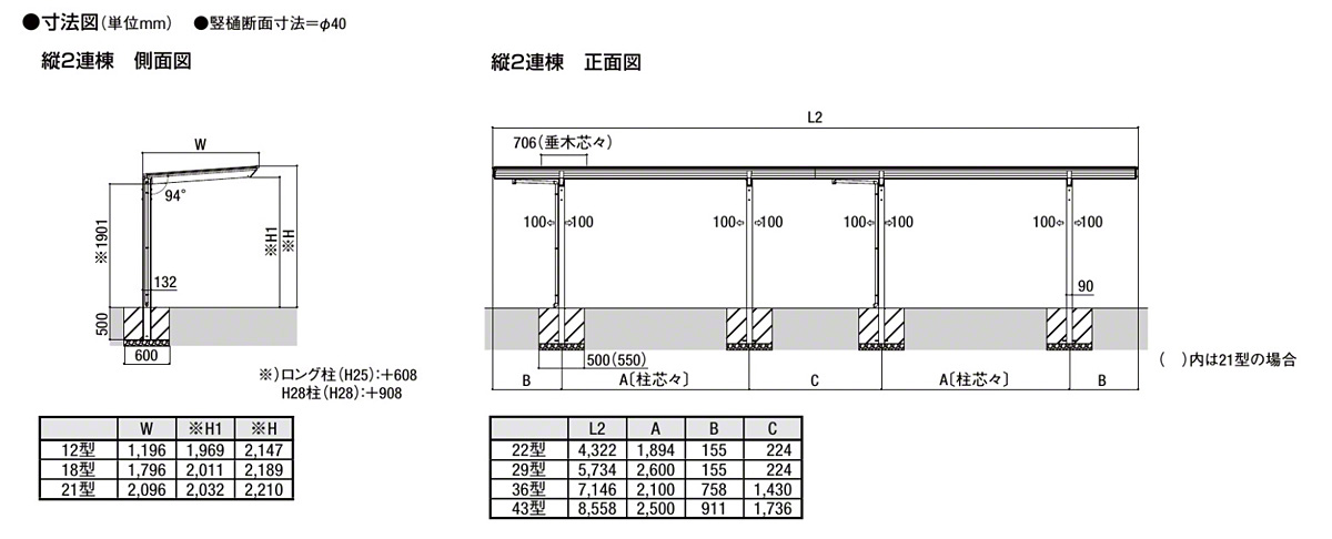 リクシル フーゴ F H28柱 テラスタイプ 21-29型 アルミカラー 熱線吸収