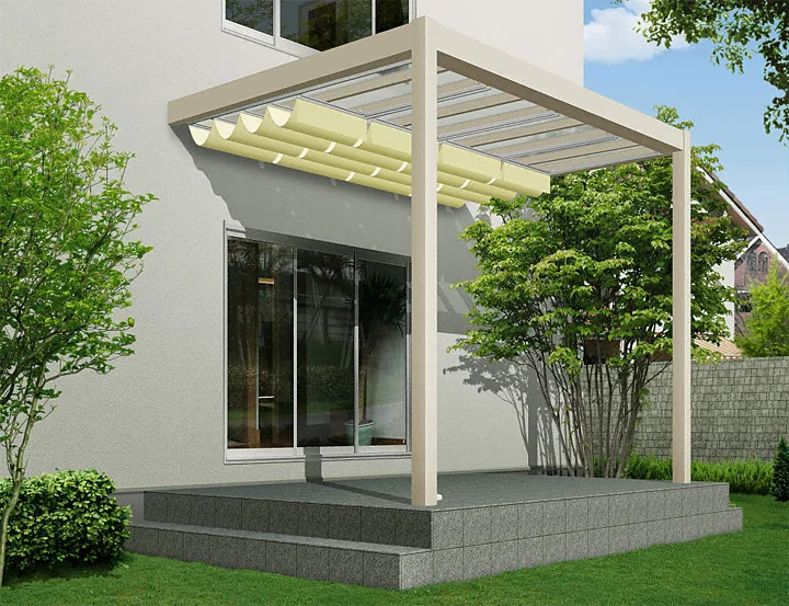 リレーリア テラス屋根 単体 サンシェードカーテン付き-YKKAP - テラス